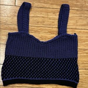 Zara Blue and Black Festival Whimsigoth Knit Crop Tank Top Women’s Small